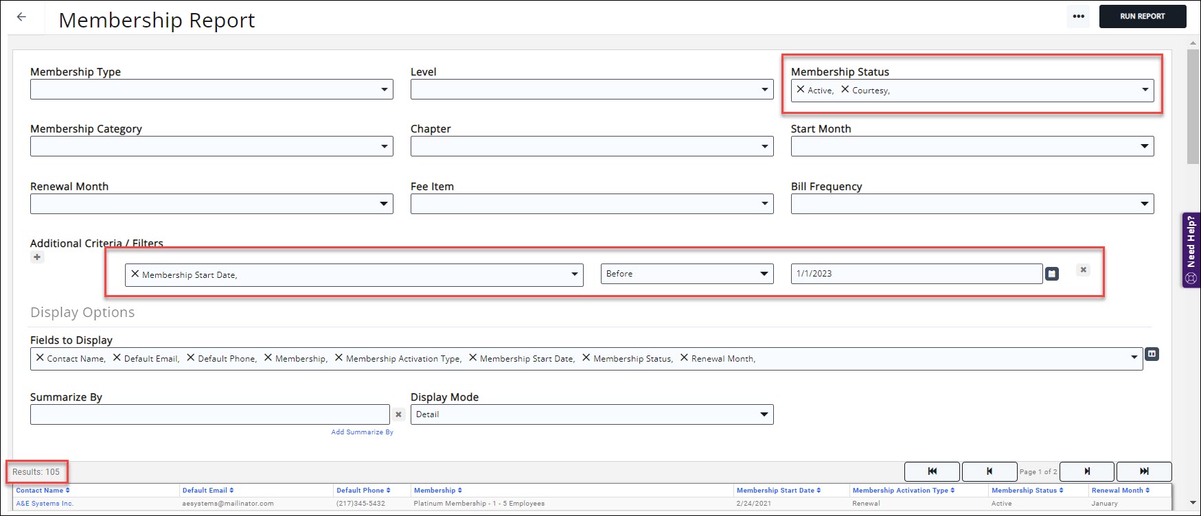 Membership Report screenshot