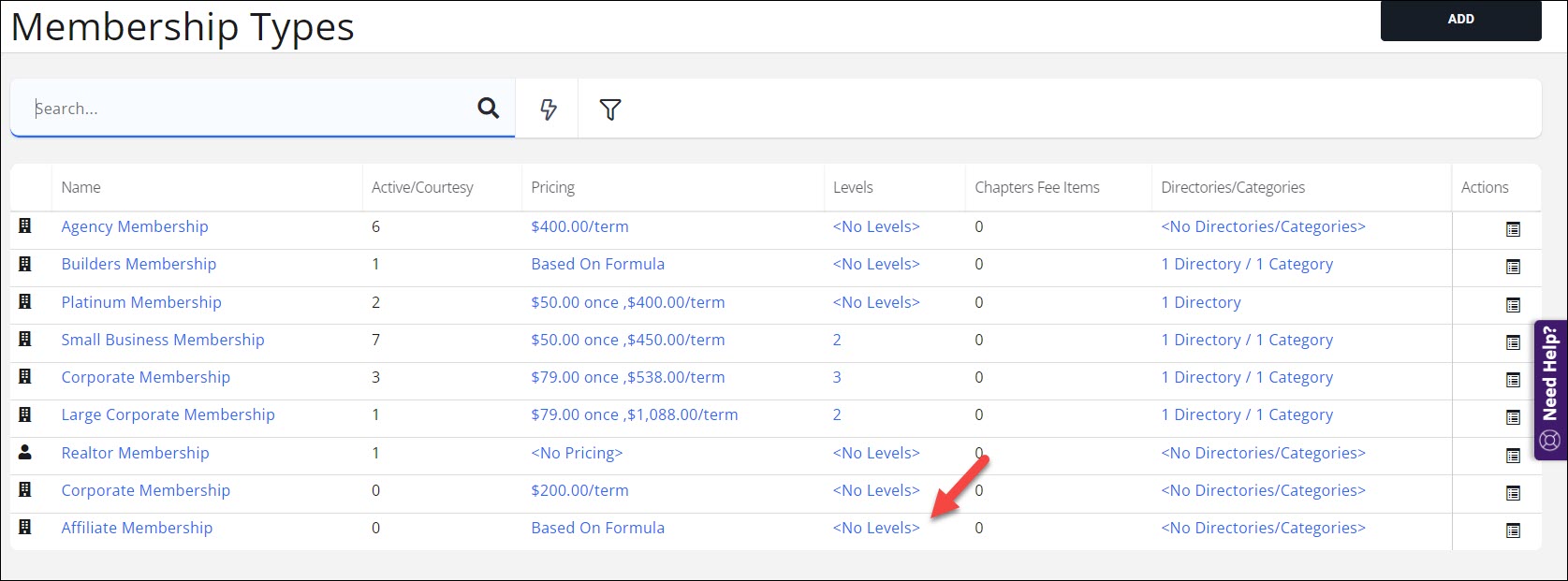 Membership type list