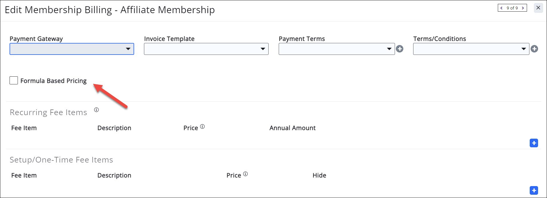 edit membership pricing screen