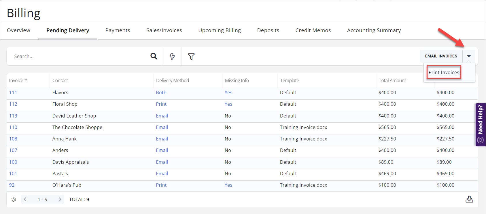 Billing Pending Deliver List
