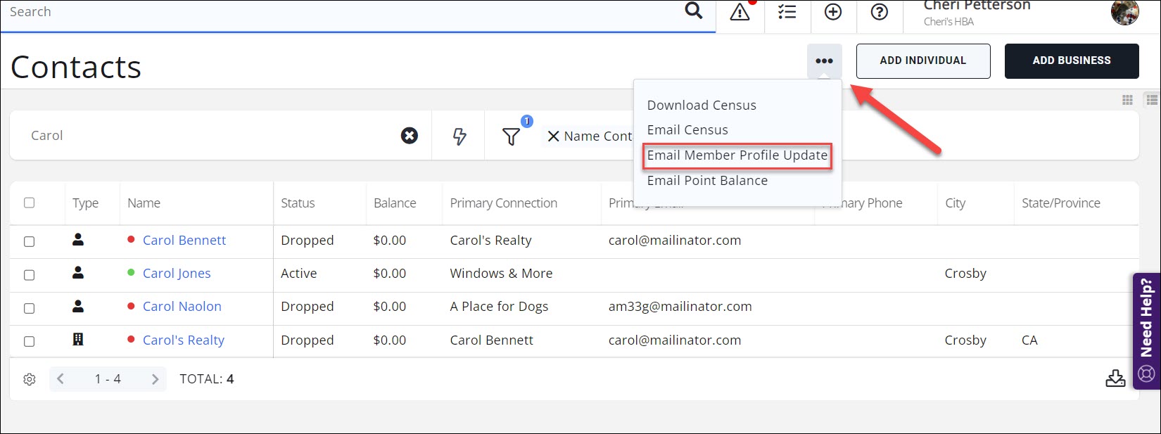 Contacts list screenshot