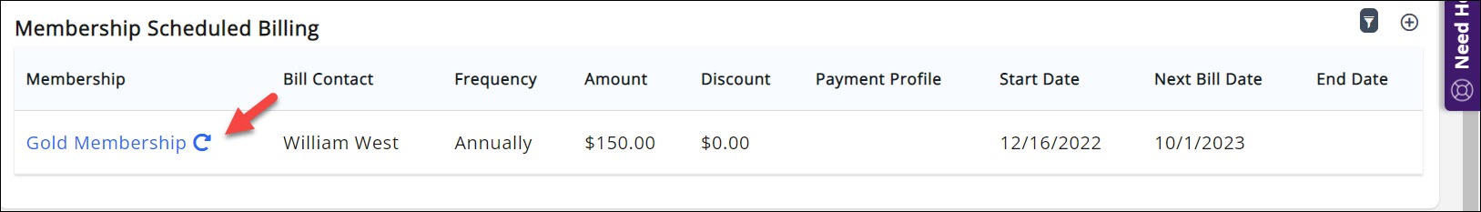 Billing Setup membership scheduled billing