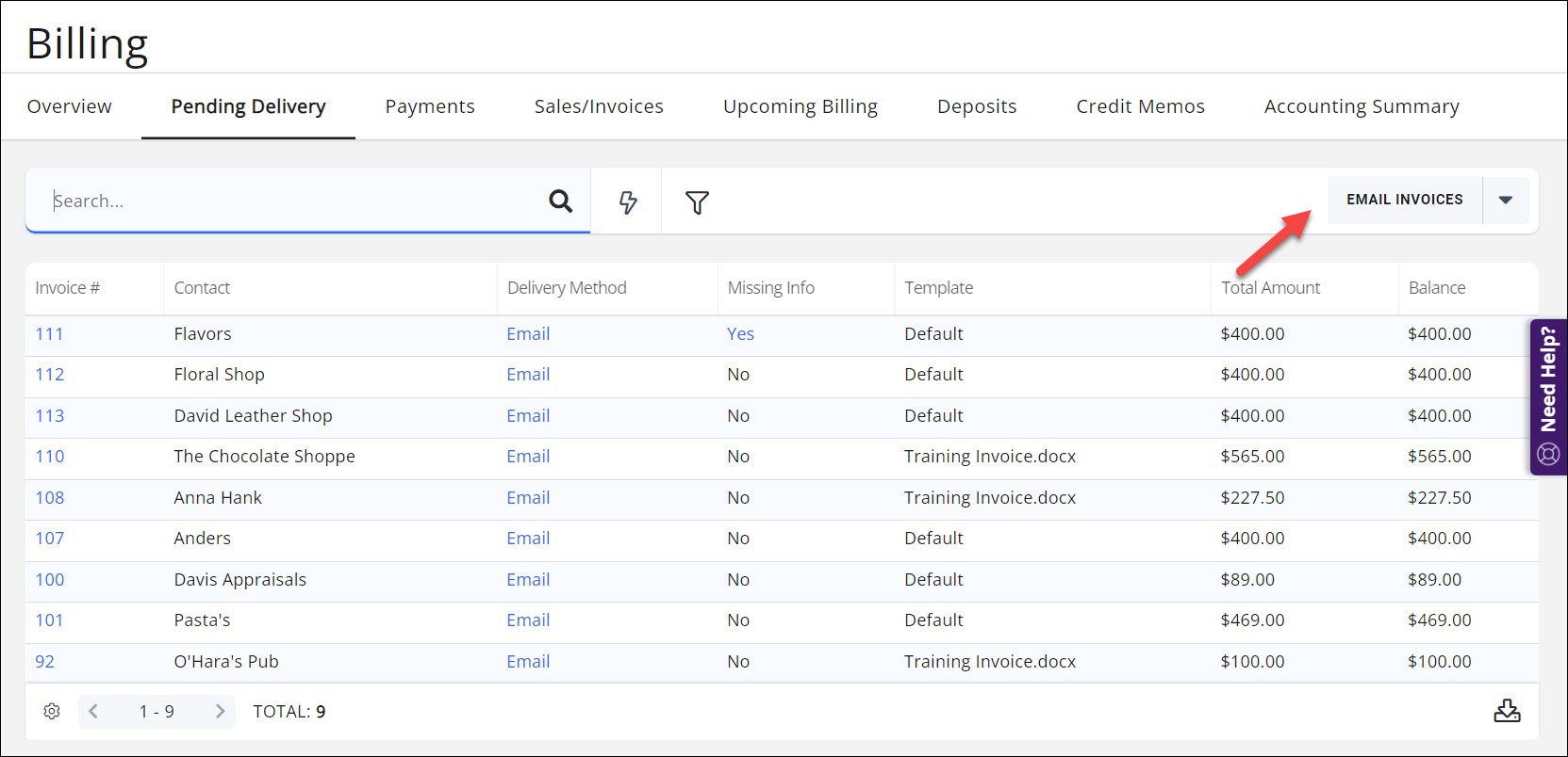 Pending delivery screen