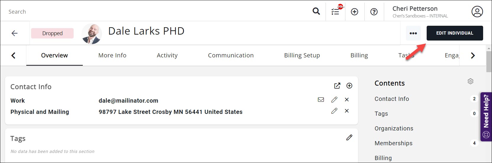 Contact record screenshot