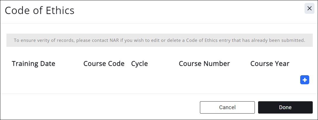 Code of ethics section screenshot