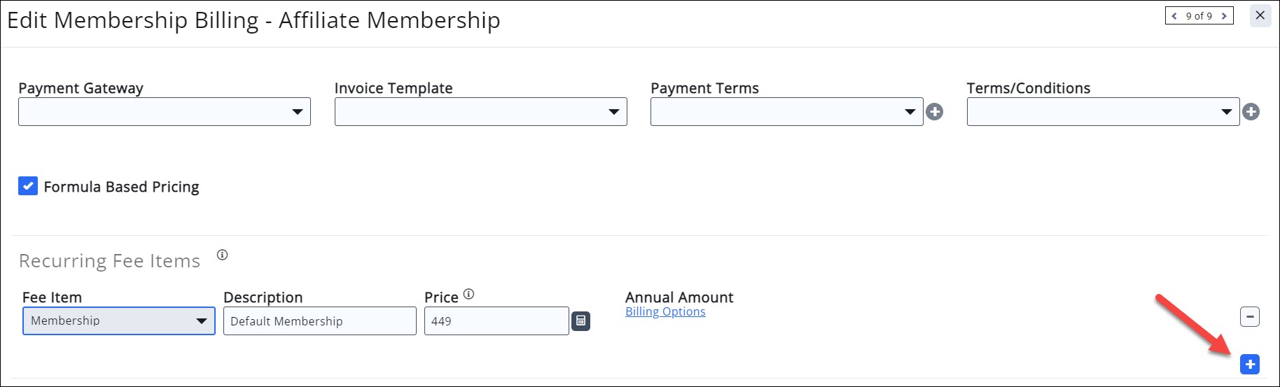 edit membership billing screen