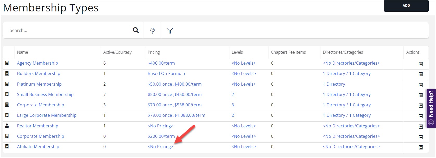 Membership type list