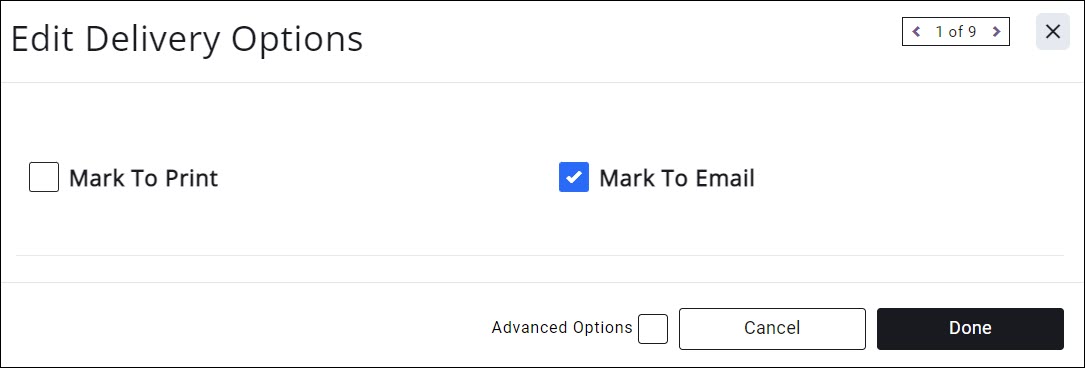 Edit Delivery Options screen