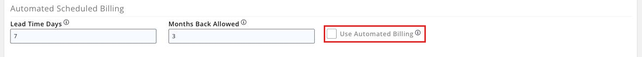 General Billing Settings page showing the Run Upcoming Billing and Use Automated Billing options grayed out