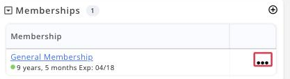 Close crop of the Memberships section row on the Overview tab with the actions icon boxed