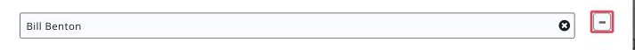 Close crop of an Edit Related Contacts row with the − (minus) remove button boxed