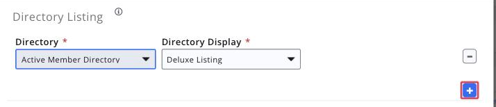 Close crop of the Directory Listing row (Directory and Directory Display) with the blue add button boxed
