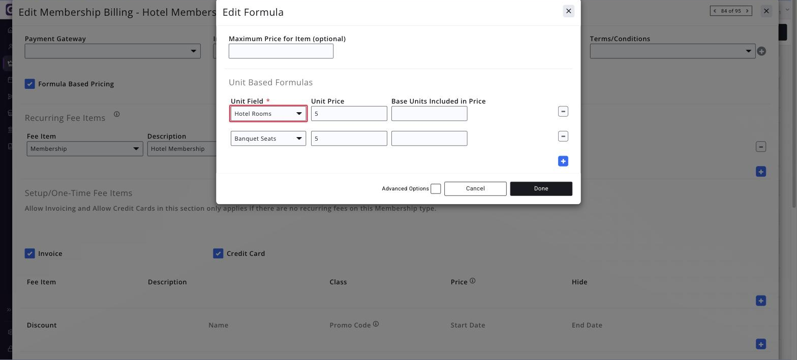 EDIT FORMULA dialog opened from the calculator icon beside the Price text box, with the Unit Field selection boxed